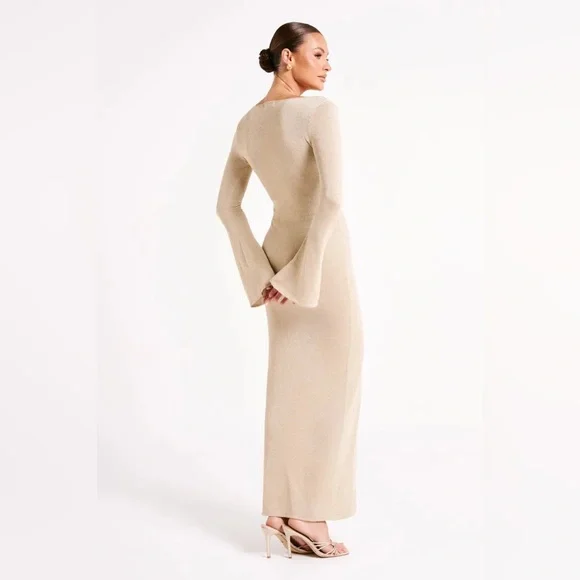 NWT Meshki Kamila Gold Maxi Dress with Long Sleeves - Picture 9 of 9